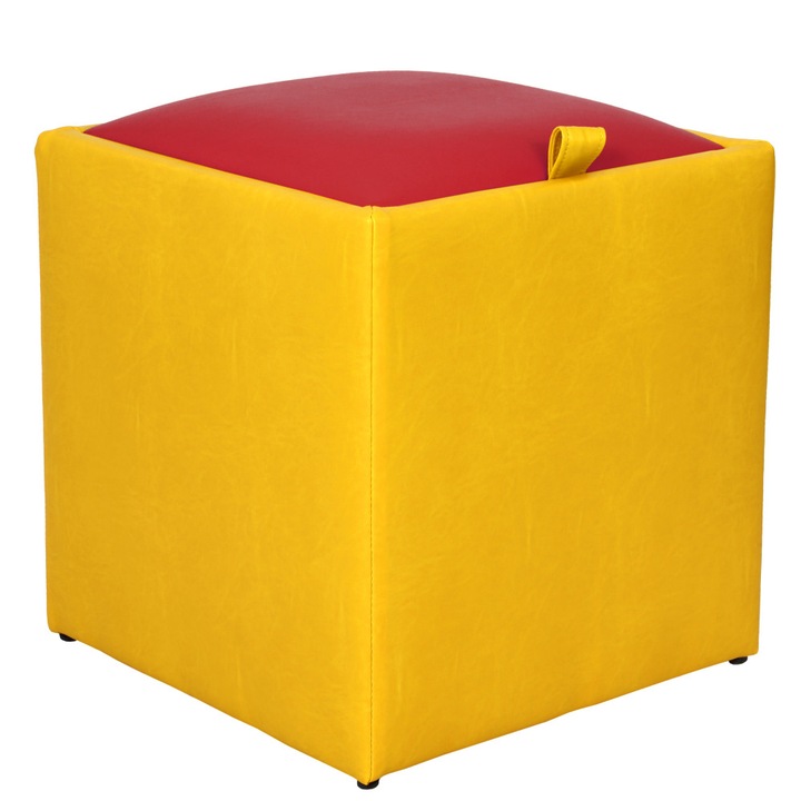 Taburet Box - imitatie piele galben/rosu - 22168/21900