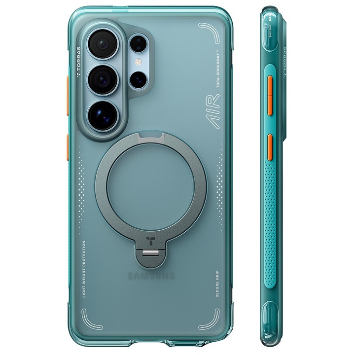 Калъф Torras Ostand Spin Air за Samsung Galaxy S26 Ultra, Въртящ се пръстен, Зелен, 360°
