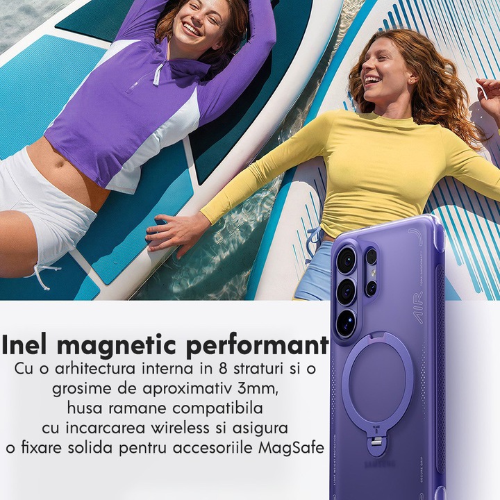 Husa pentru Samsung Galaxy S26 Ultra Torras Ostand Spin Air Series, Incarcare wireless, Inel rotativ, Calitate premium, Mov