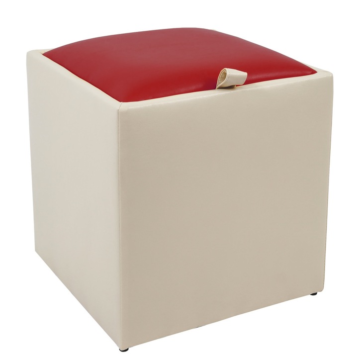 Taburet Box - imitatie piele crem/rosu - 21834/21900