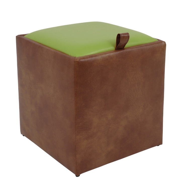 Taburet Box - imitatie piele coniac/verde - 8070/21899