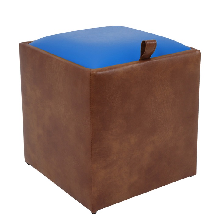 Taburet Box - imitatie piele coniac/albastru - 8070/21898