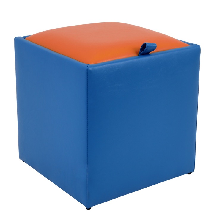 Taburet Box - imitatie piele albastru/portocaliu - 21898/21895