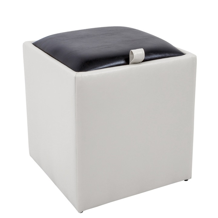 Taburet Box - imitatie piele alb/wenge - 21894/21835