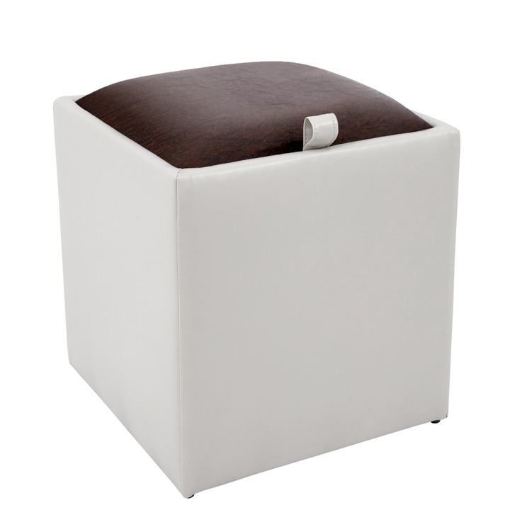 Taburet Box - imitatie piele alb/maro - 21894/15611