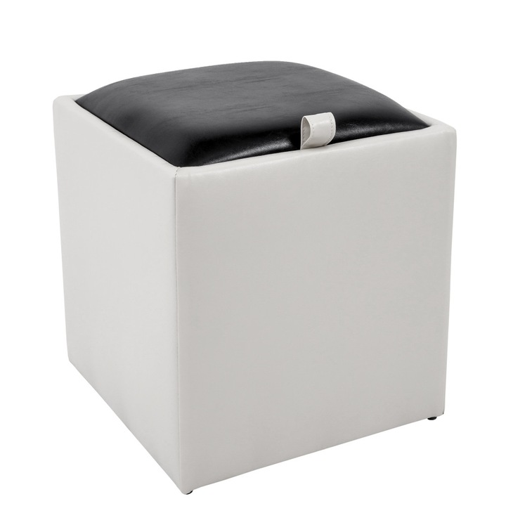 Taburet Box - imitatie piele alb/negru - 21894/21901