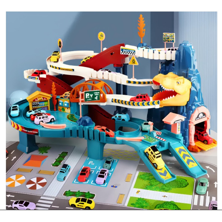 Писта за състезания Дино с 4 коли и музикални ефекти 57×36×29 см