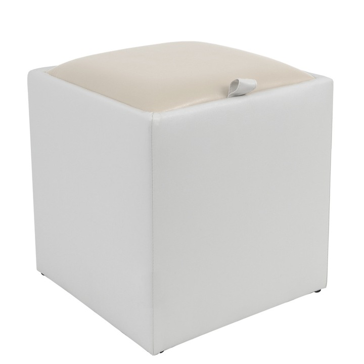 Taburet Box - imitatie piele alb/crem - 21894/21834