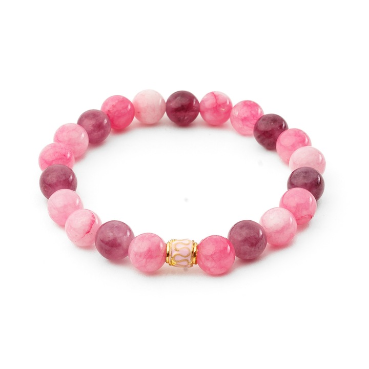 Bratara din Jad Roz si Jad Fucsia, 8.5mm, elastic rezistent, multicolor