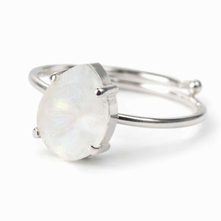 Inel reglabil din argint 925 cu piatra lunii fatetat, pentru calm si echilibru interior