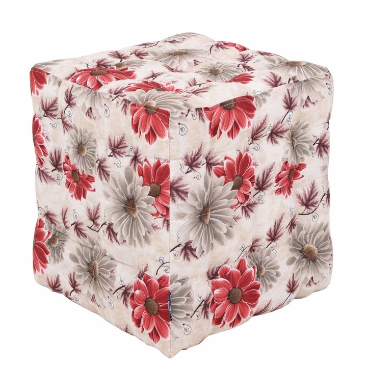 Taburet Bump - stofa CK25 - floral rosu