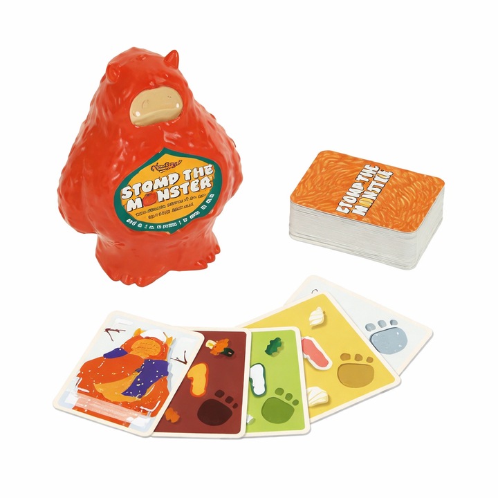 Stomp the Monster - Joc de societate, gra dinamica cu carti si figura de monstru, multicolor, pentru copii si familie