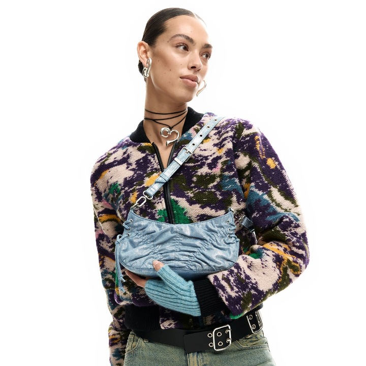 Малка дамска чанта, през рамо, Desigual, Boxton Denim Mini, Синя