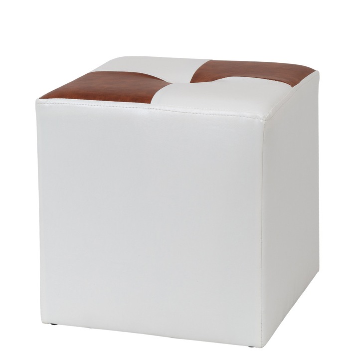 Taburet Cool - imitatie piele alb/coniac - 21894/8070