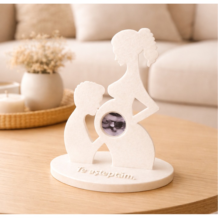 Suport Ecografie cu lacas pentru imagine ultrasound personalizabil pentru familii/gravide/femei insarcinate, cadou baby shower, viitori parinti, printat 3D, alb