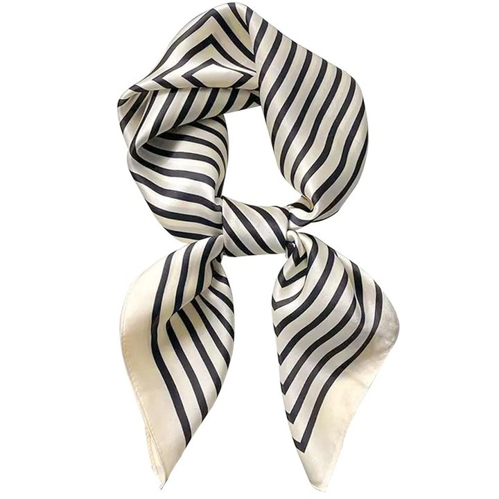 Esarfa De Matase, Axroad Mall, Fular din Poliester, Imprimare fata verso, Usor, Moale si Rezistent la Uz Zilnic, Usor de Ingrijit, Eleganta si delicata, Purtat ca Fular la Gat, Palarie pe Cap sau Accesorie pentru Geanta, 70 x 70cm, Negru+Bej