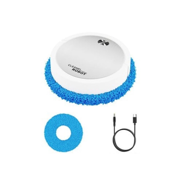 Електрически моп робот за почистване Cleanel, въртене на 360 градуса, тънък 5 см, бял