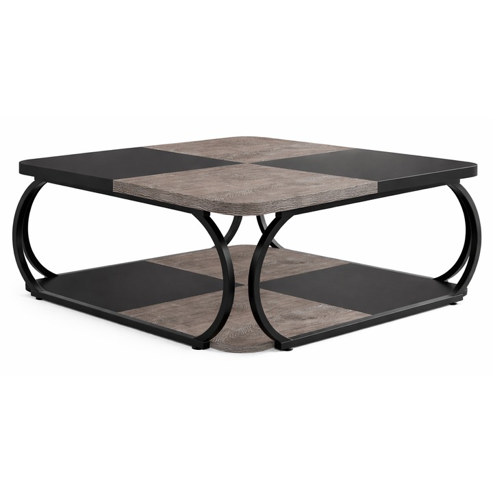 Маса за кафе/дневна, Blackswan Design Модел Metro Square, сива/черна, 120x120x50 см