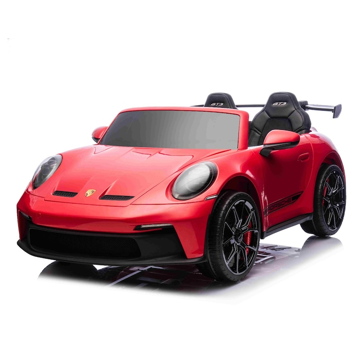 Електрическа кола за деца Porsche 911 GT3 24V с 4x4 задвижване, червена, двуместна седалка, дистанционно управление 2.4 GHz, USB/AUX вход, 200W мотори, окачване, литиева батерия, предни и задни LED светлини, ОРИГИНАЛЕН лиценз