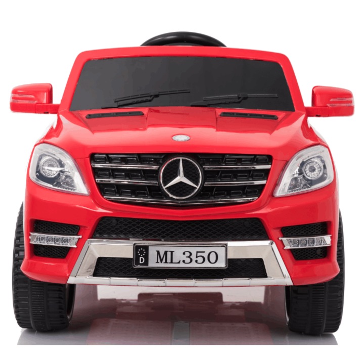 Електрическа кола за деца Mercedes-Benz ML 350, червена, оригинален лиценз, отварящи се врати, пластмасова седалка, 2x мотора, 12V батерия, 2.4 Ghz дистанционно управление, плавен старт, амортисьори