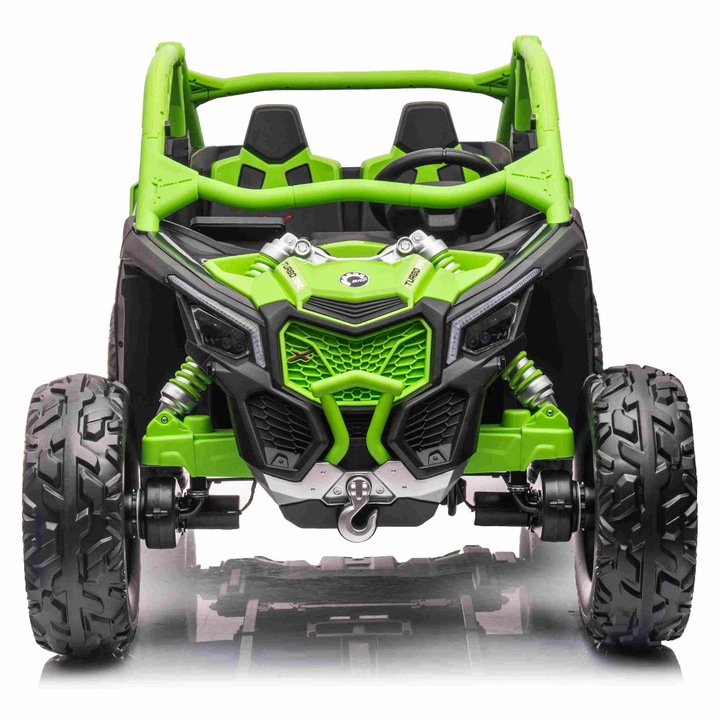 Електрическа кола за деца Tea Sports, модел Can-am Maverick, 24V, 2 места, зелен, 4x4, дистанционно управление, кожени седалки, MP3