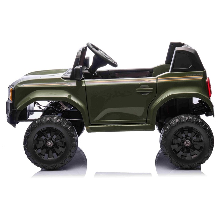 Masinuta electrica Tea Sports Toyota Landcruiser 12V, verde camuflaj, telecomanda 2.4 GHz, MP3/Bluetooth, 98x64x57cm