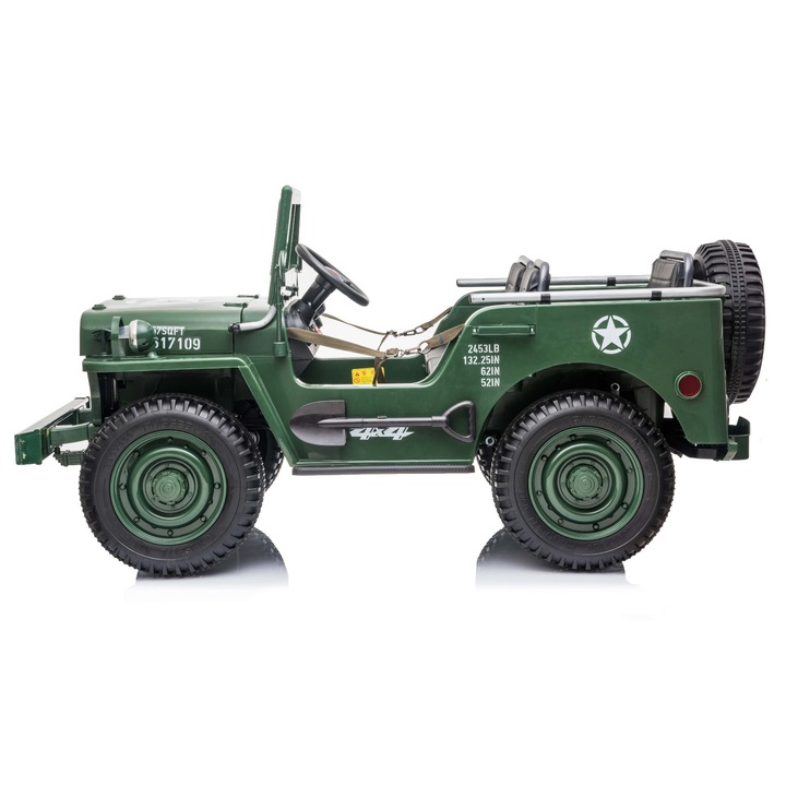 Masinuta electrica Tea Sports SUA ARMY-4X4, Verde, 3 locuri, MP3 Player, 140x78x52cm
