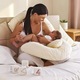 Perna 4 in 1 Gravide si Alaptare Forever Baby, Design Patentat, Suport Lombar, Cervical si Burtica, Bumbac Premium, Husa Detasabila, Multifunctionala, Alb/Crem/Menta