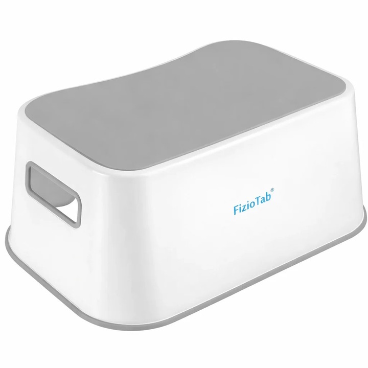 Scaunel Inaltator FizioTab® cu Suprafata Antialunecare si Manere, tip Taburet, Utilizare la Chiuveta, Baie sau in Bucatarie, Gri