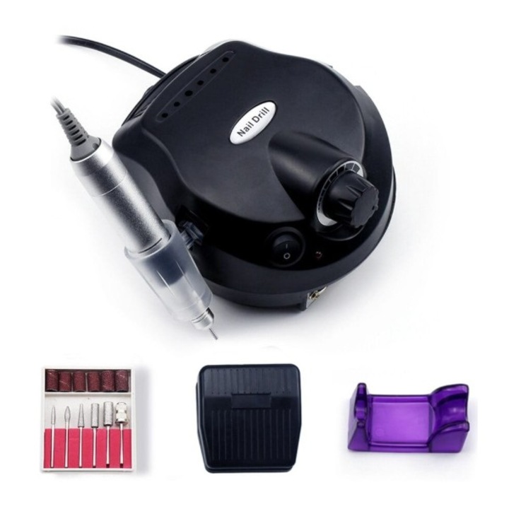 Електрическа пила за нокти Extralink Nail Drill 202, черна, мощност 65W, за маникюр и педикюр, прецизно пилене, професионална и домашна употреба