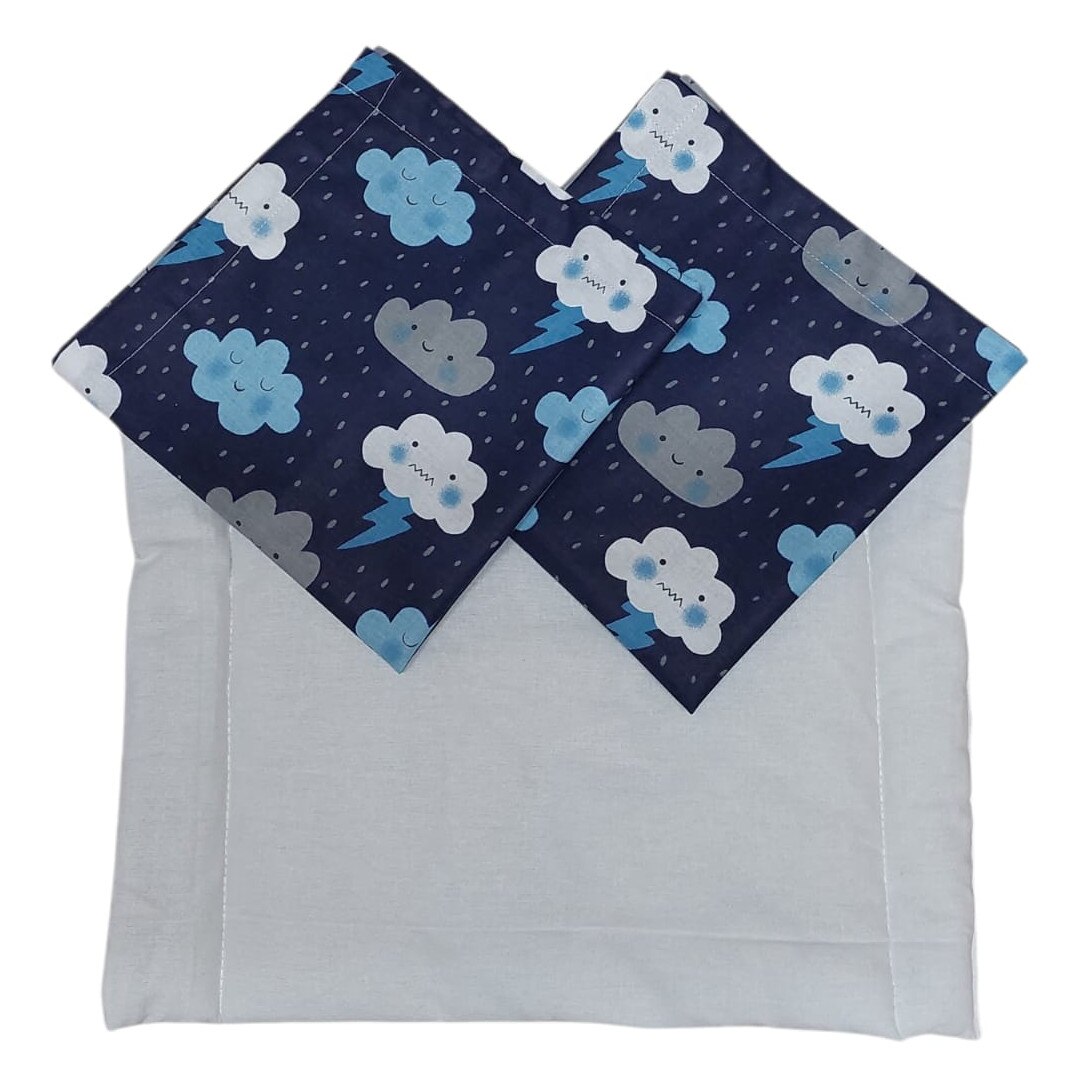 Perne copii - Set Perna plata 30×40x2 cm cu doua huse, Model Norisori albastru inchis, pentru patut, carucior si crese, Albatex Home