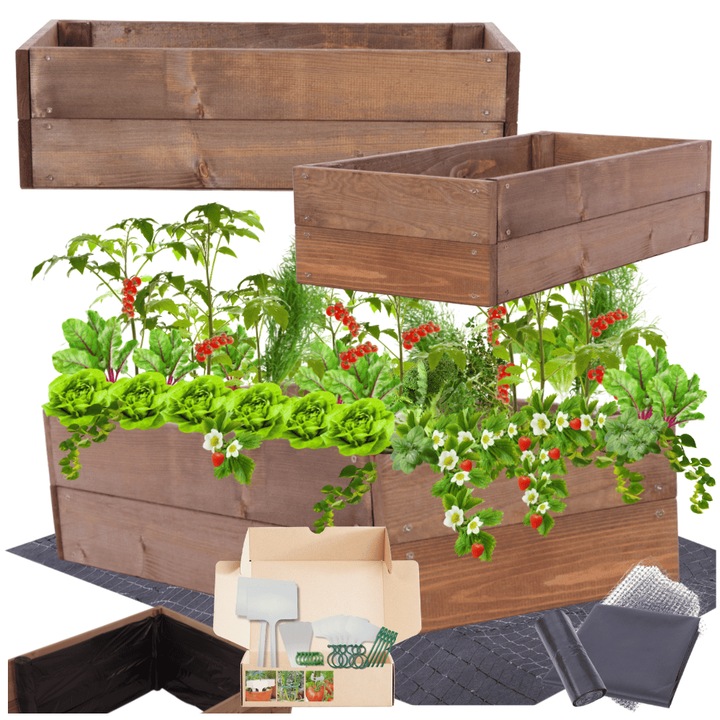 Gradina ridicata MODO24, 18x120x30cm, lemn, maro, set de gradinarit