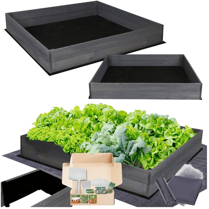 Gradina ridicata MODO24, 18x100x100cm, lemn, gri