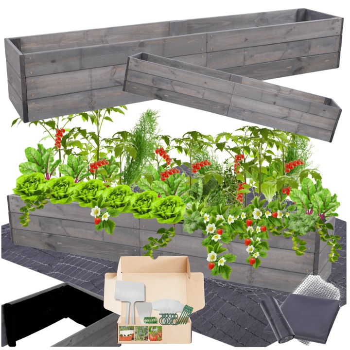 Gradina ridicata MODO24, lemn, gri, 27x240x30cm