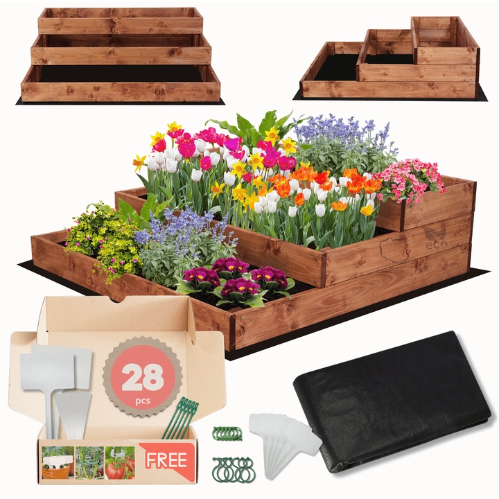 Gradina verticala MODO24, lemn, impregnat, 27x90x90cm, maro, set cu agrowla, cleme si etichete