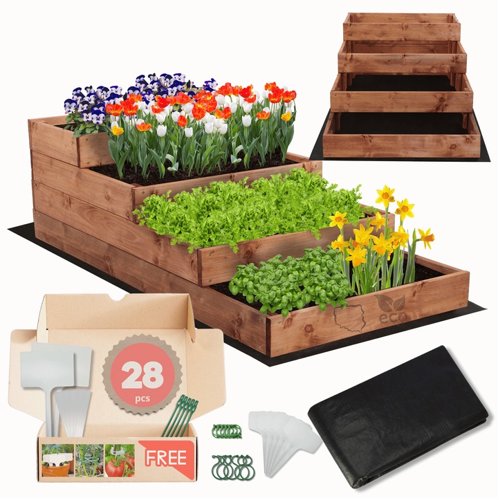 Gradina verticala MODO24, lemn, impregnat, 36x60x120cm, maro, set cu agrowla, cleme si etichete