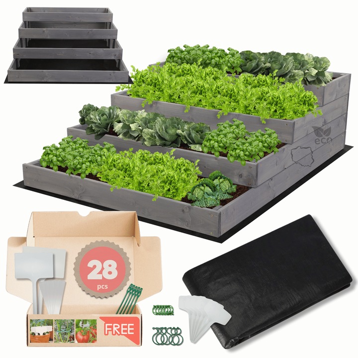 Gradina verticala MODO24, lemn, gri, 36x90x120cm, set cu agrowloknina, spinki si etichete