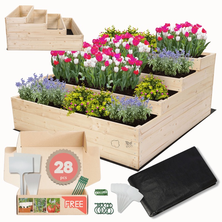 Gradina verticala MODO24, lemn, impregnat, 54x120x120cm, bej, set cu agrowlocnina, cleme si etichete