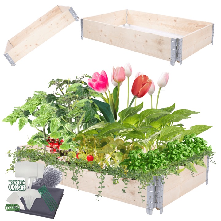 Ghiveci kaskadow, MODO24, din lemn, 20x120x80cm, bej, set cu accesorii de gradinarit