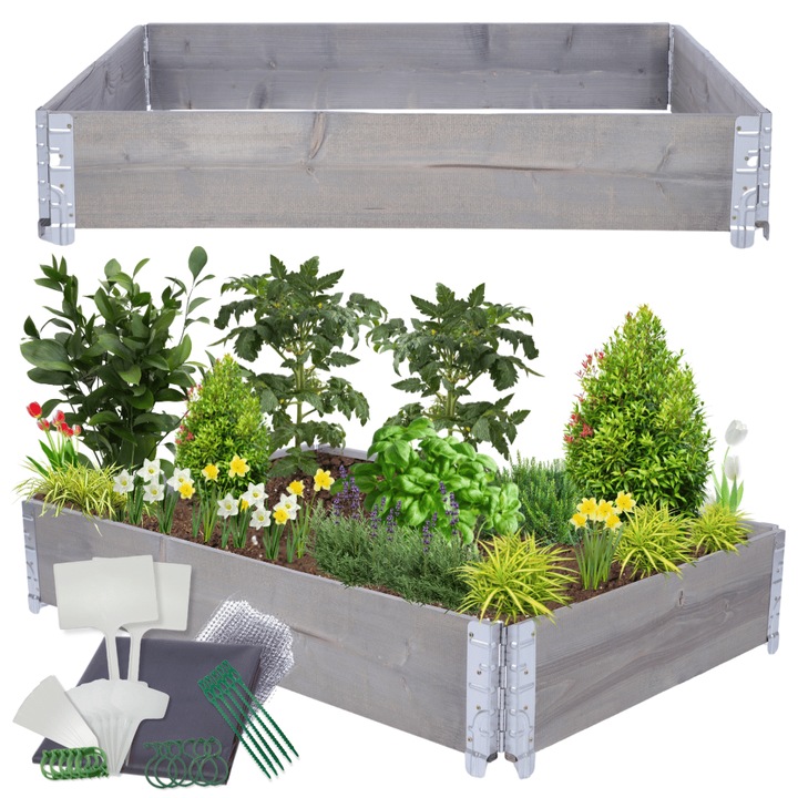 Ghiveci kaskadow, MODO24, regulabil, din lemn, gri, 20x120x80cm, set cu accesorii de gradinarit