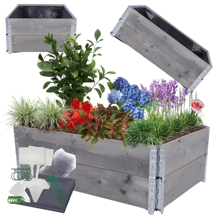 Ghiveci kaskadow, MODO24, 40x120x80cm, gri, cu folie de protectie si accesorii gradinarit