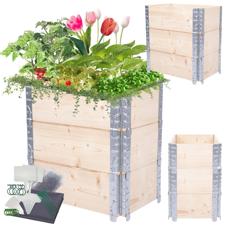 Ghiveci kaskadow, MODO24, regulabil, din lemn, bej, 60x60x40cm, set cu accesorii de gradinarit