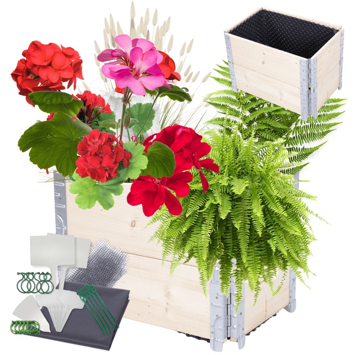 Ghiveci kaskadow MODO24, reglat, 40x60x40cm, lemn, bej, set cu accesorii gradinarit