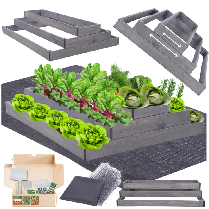 Ghiveci din lemn MODO24, set, 27x120x120cm, gri, pentru legume