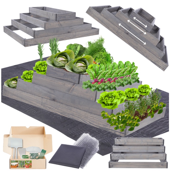 Ghiveci din lemn pentru legume, MODO24, 36x120x90cm, gri, cu protectie impotriva intemperiilor