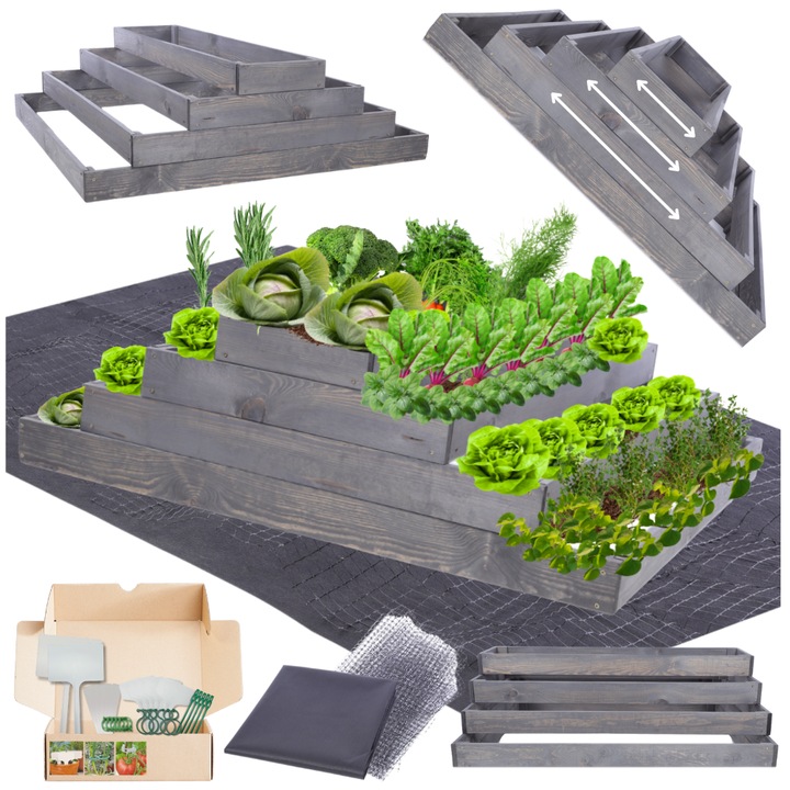 Ghiveci din lemn pentru legume, MODO24, 36x120x100cm, gri, cu protectie impotriva intemperiilor