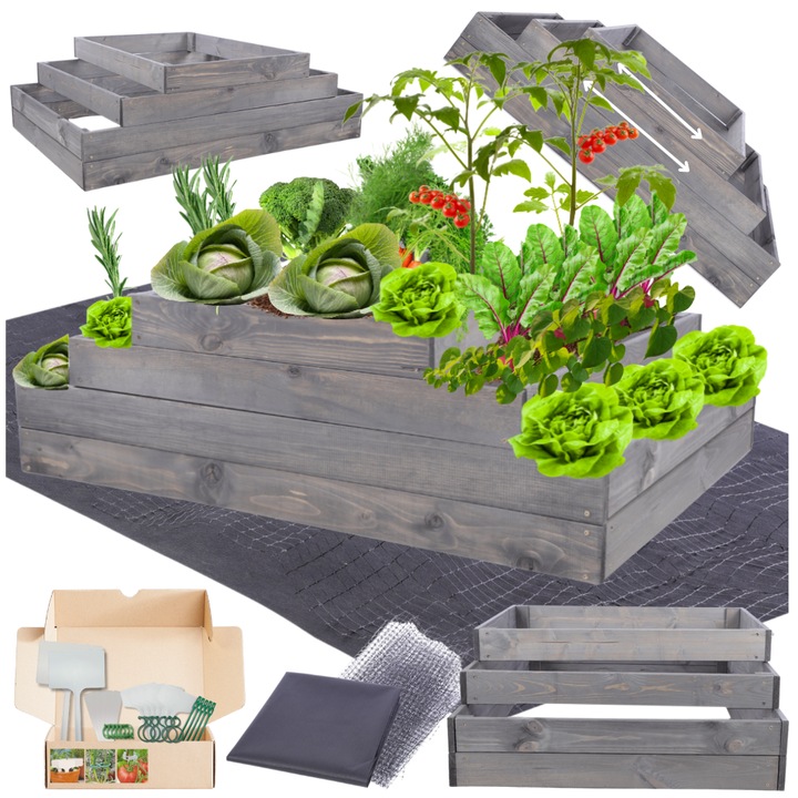 Ghiveci ridicat MODO24, 36x120x90cm, gri, din lemn, cu protectie impotriva intemperiilor