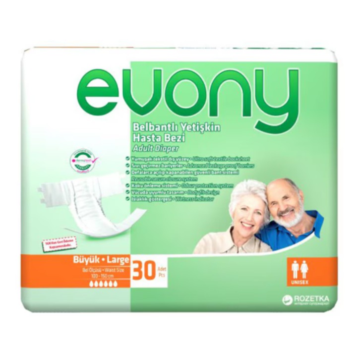 Evony felnőtt pelenka, nagy méret, magas nedvszívó képességű, nedvességjelzővel, 30 db/csomag