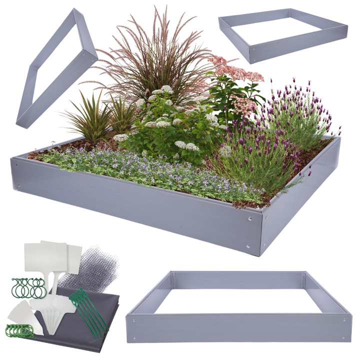 Ghiveci ridicat MODO24, 20x140x140cm, plastic, gri, set complet accesorii gradinarit