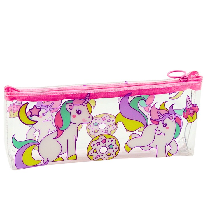 Átlátszó iskolai toll fánkokkal és egyszarvúakkal, 20 x 8.5 x 4 cm, Lean 21998